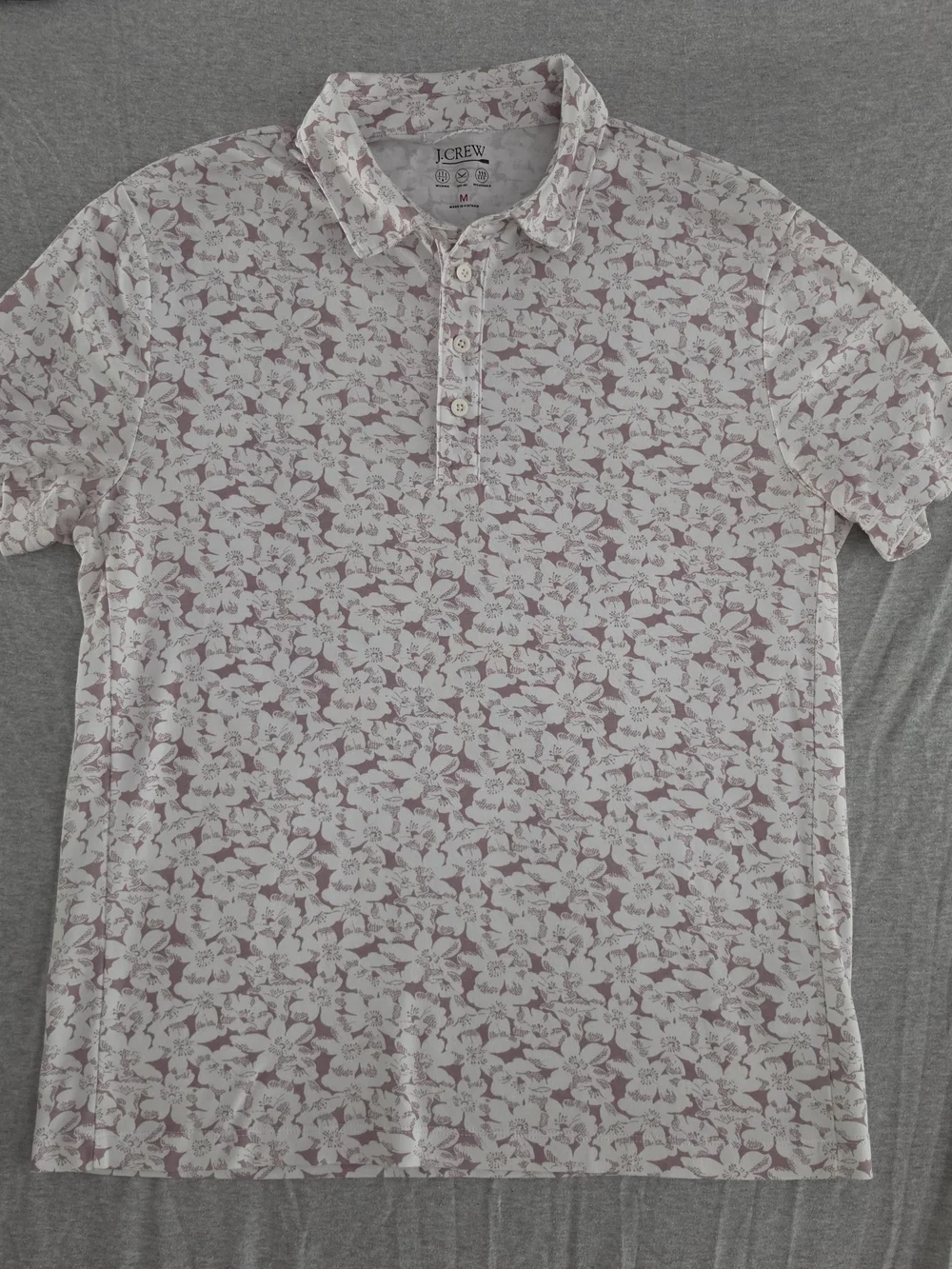 J. Crew Men's Pale Pink Floral Polo Shirt Medium